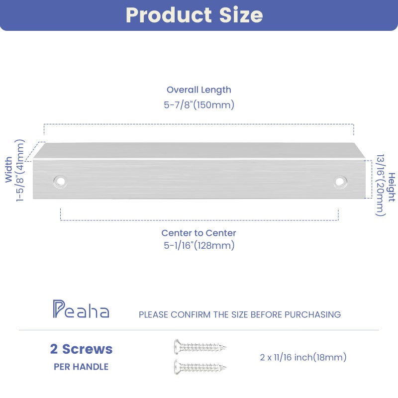 Peaha 10 Pack Kitchen Cabinet Handles 5 inch Stain Nickel Pulls for Dresser Drawers Door Edge Finger Pull Hardware - Image 3